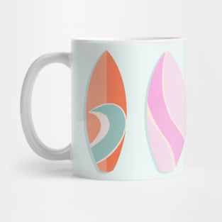 Pink, orange and teal retro surfboards Mug